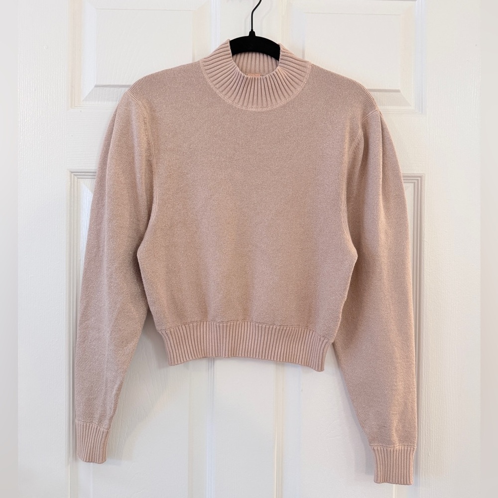 Free People Starry Night Rose Gold Pink Shimmer Mock Neck Sweater - Women’s XS - Picture 3 of 7